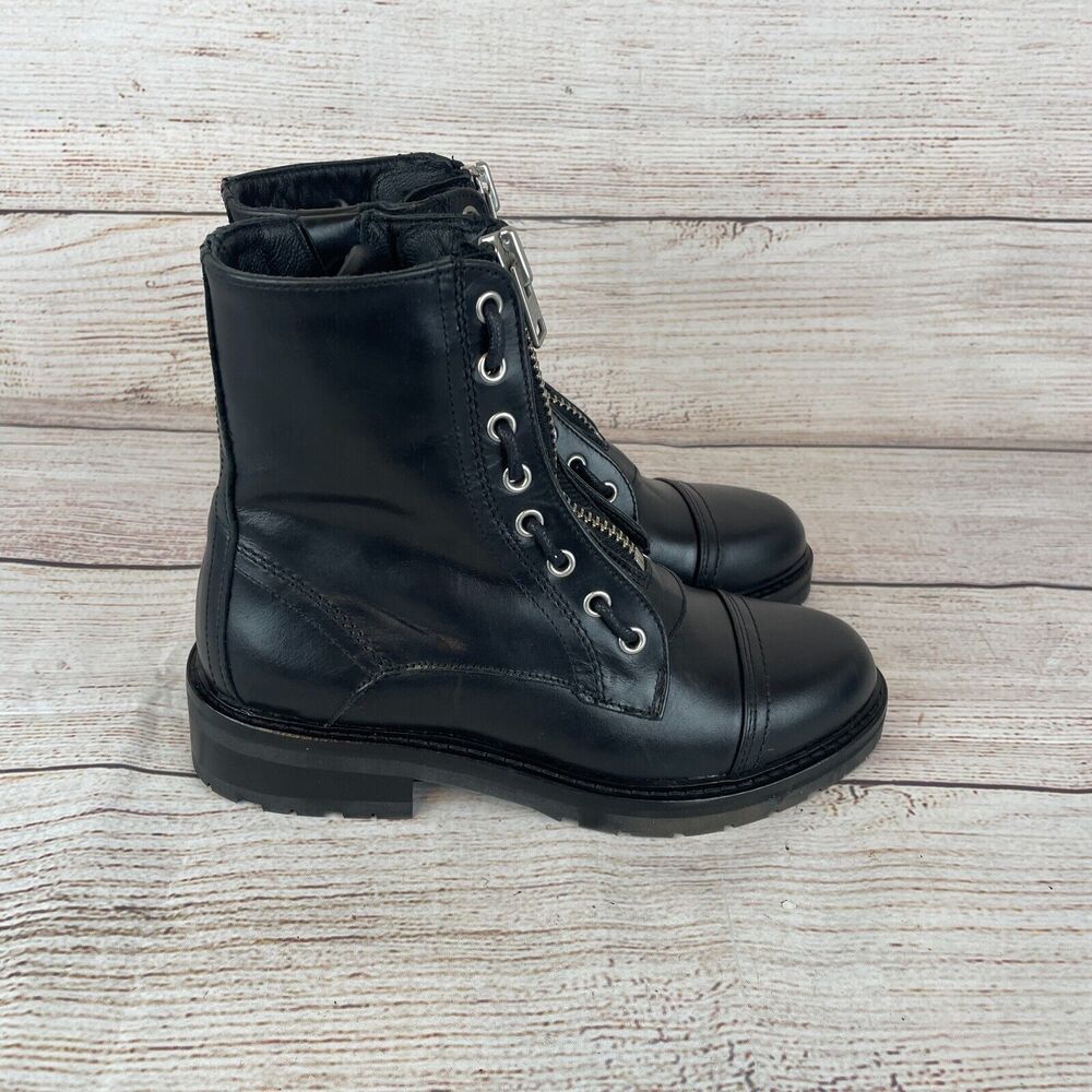 AllSaints Ariel Womens Sz 35 (5-5.5) Leather Boots Black Combat Moto - Picture 4 of 10
